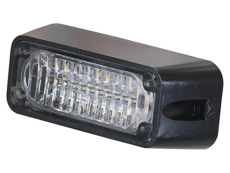 The LED Hazard Light (Amber) by Sparex, with part number S.113206, is a rectangular black emergency strobe light featuring a clear lens displaying multiple LED bulbs, offers customizable flash patterns, and has an IP67 rating.