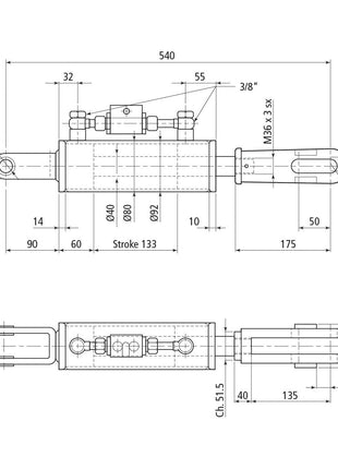 Hydraulic Levelling Box (Supplied with: Hoses), Min. Length: 540mm, Cylinder Bore: 80mm.
 - S.113922 - Farming Parts