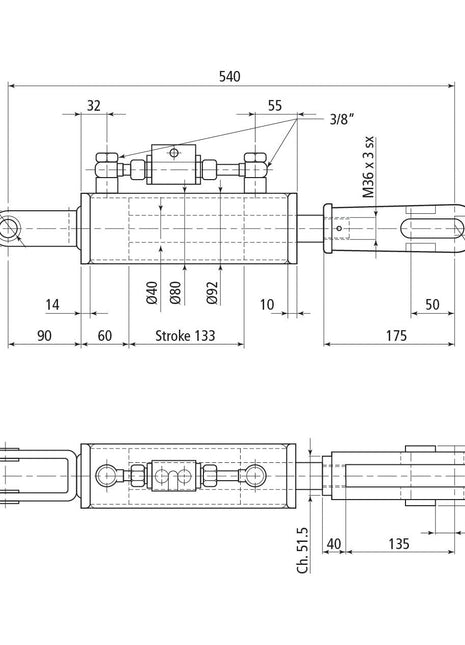 Hydraulic Levelling Box (Supplied with: Hoses), Min. Length: 540mm, Cylinder Bore: 80mm.
 - S.113922 - Farming Parts