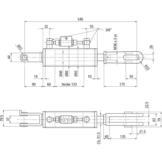 Hydraulic Levelling Box (Supplied with: Hoses), Min. Length: 540mm, Cylinder Bore: 80mm.
 - S.113922 - Farming Parts