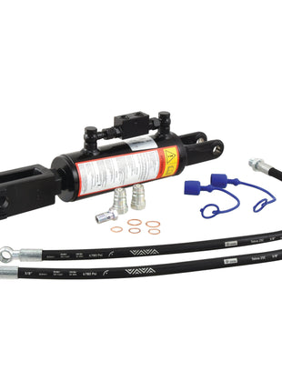 The Sparex Hydraulic Levelling Box (Sparex Part No. S.113922) features a Cylinder Bore of 80mm, and includes attached hoses. It also comes with necessary fittings, washers, and blue protective caps for added safety and convenience. The fork hole dimensions are Ø 22mm and Ø 26x70mm, with a minimum length of 540mm.