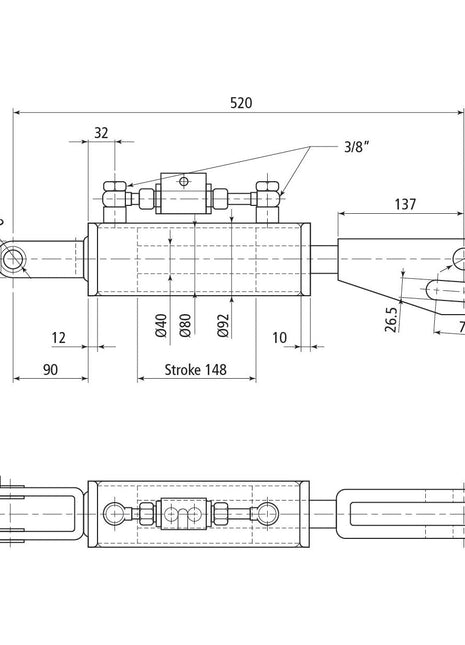 Hydraulic Levelling Box (Supplied with: Hoses), Min. Length: 520mm, Cylinder Bore: 80mm.
 - S.113924 - Farming Parts