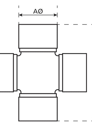 Technical drawing of a Weasler Universal Joint - 22 x 54.8mm (Heavy Duty) with dimensions labeled AØ and A. The Sparex Part No.S.115335 fitting has four equal-length, right-angle branches and is suitable for applications requiring robust components. Measurements are 22 x 54.8mm.