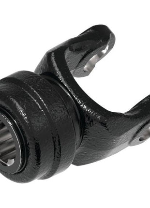 The Sparex PTO Yoke - Quick Release (U/J Size: 27 x 70mm) with a size of 1 3/8''-6 Spline, known as Sparex Part No. S.115351, is a black yoke commonly used in automotive applications, featuring a smooth surface and precision-cut edges.