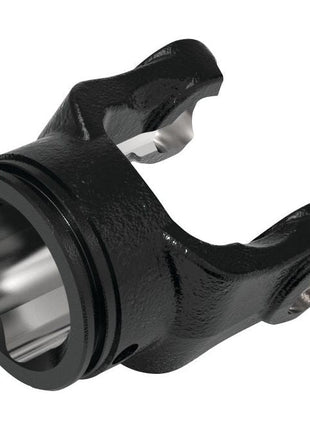 The Sparex PTO Tube Yoke, model S.118003, features a triangle profile measuring 54 x 54 x 4mm and a universal joint size of 30.2 x 92mm. This black metal yoke is compatible with the Italian Series AB6/A6 for mechanical systems and has prongs on one end to connect shafts, meeting the Universal Joint Dimensions standards.