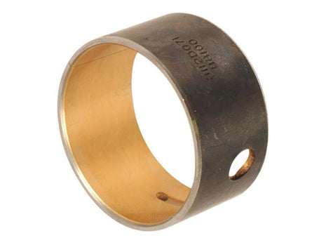 The Sparex | Camshaft Bush is a cylindrical metal bushing with a side hole, boasting an interior gleaming gold lining, tailored for Perkins Engines.