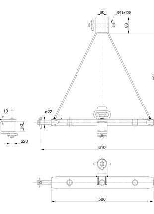 Drawbar Hitch System (Cat. 1) No. holes: 3, 610mm.
 - S.119467 - Farming Parts