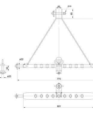 Drawbar Hitch System (Cat. 1) No. holes: 9, 775mm.
 - S.119468 - Farming Parts