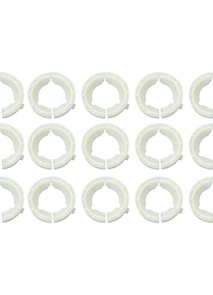 Image shows a grid of fifteen identical Plastic Bearing Sets (Sparex Part Number: S.119948) arranged in three rows of five. Each ring, under the Sparex brand GARDLOC product specifications, has an inner star-shaped cutout.