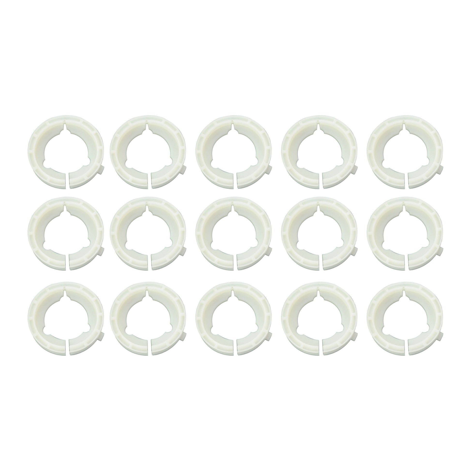 Image shows a grid of fifteen identical Plastic Bearing Sets (Sparex Part Number: S.119948) arranged in three rows of five. Each ring, under the Sparex brand GARDLOC product specifications, has an inner star-shaped cutout.