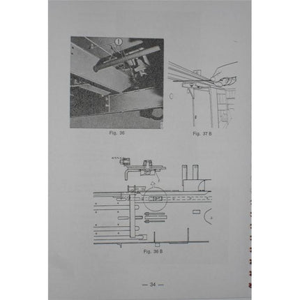 Technical illustration showcasing several figures that depict parts of a mechanical or electrical system, including detailed drawings of components labeled as Fig. 36, Fig. 36 B, and Fig. 37 B from the Massey Ferguson - 120/124/128 Baler Operators Manual (1646269M1) by AGCO.