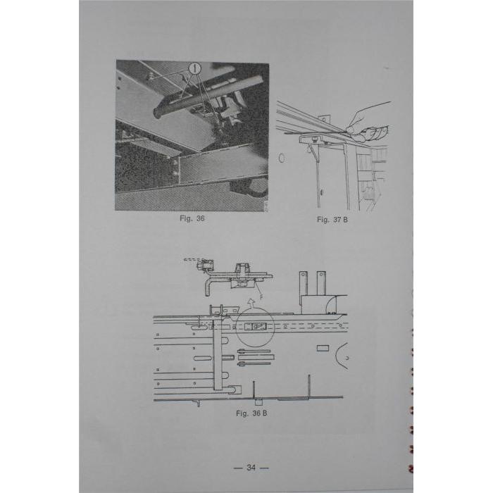 Technical illustration showcasing several figures that depict parts of a mechanical or electrical system, including detailed drawings of components labeled as Fig. 36, Fig. 36 B, and Fig. 37 B from the Massey Ferguson - 120/124/128 Baler Operators Manual (1646269M1) by AGCO.