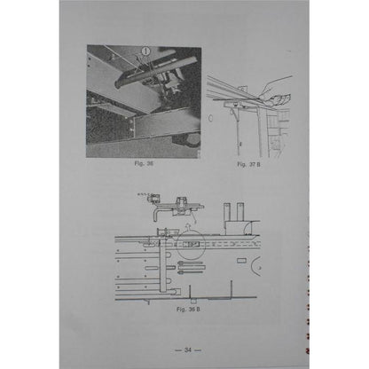 Technical illustration showcasing several figures that depict parts of a mechanical or electrical system, including detailed drawings of components labeled as Fig. 36, Fig. 36 B, and Fig. 37 B from the Massey Ferguson - 120/124/128 Baler Operators Manual (1646269M1) by AGCO.