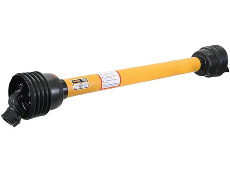 A *SPECIAL PRICE* JMCE DEALS GARDLOC PTO Shaft, Sparex Part S.128687, is a yellow and black drive shaft for machinery measuring 1010mm in length and equipped with protective covers on both ends. It features a 1 3/8'' x 6 Spline Q.R. to 1 3/8'' x 6 Spline Shear Bolt Limiter and includes a GARDLOC Clutch for enhanced safety and performance.