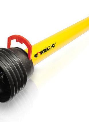 The JMCE DEALS GARDLOC PTO Shaft at a special price features a yellow and black design with a protective guard and an easy-to-use red Gardloc safety handle. This shaft, suited for connecting agricultural equipment to tractors, has a length of 1010mm and includes a Tractor End 1 3/8'' x 6 Spline Q.R. for secure fitment according to Sparex Part Number: S.128691.