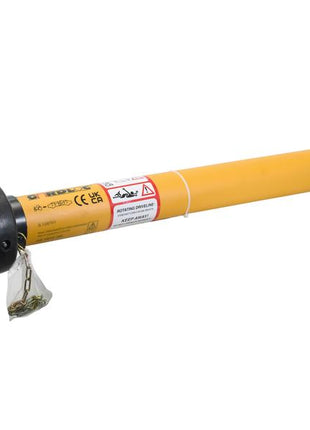 Introducing the Sparex GARDLOC PTO Shaft: a 1010mm yellow and black mechanical shaft featuring safety labels, protective plastic covers on both ends, and a 1 3/8'' x 6 Spline Q.R. to 1 3/8'' x 6 Spline Shear Bolt Limiter equipped with the Gardloc clutch for enhanced security. (Sparex Part Number: S.128701)