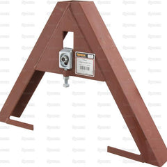 The A Frame Implement Attachment (Cat. 0), also known as Sparex Part Number S.140561, is a light-duty metal A-frame support equipped with mounting brackets and an adjustable bolt. Painted brown and CE approved, this product is ideal for industrial or construction purposes.