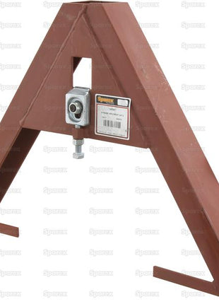 The A Frame Implement Attachment (Cat. 0), also known as Sparex Part Number S.140561, is a light-duty metal A-frame support equipped with mounting brackets and an adjustable bolt. Painted brown and CE approved, this product is ideal for industrial or construction purposes.