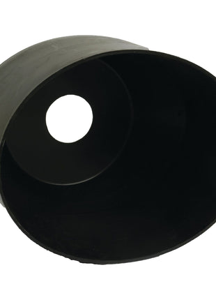 A black, cylindrical plastic object with an open end and two circular holes on its sides, resembling the Sparex PTO Shield (Oval) 210mm x 294mm | Sparex Part No.S.14434.