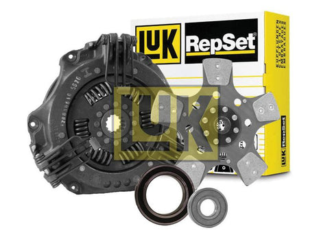 A Sparex Clutch Kit with Bearings (Sparex Part Number: S.146905) featuring various components, including a pressure plate, an organic torsion sprung clutch disc, and bearings, displayed in front of the product packaging.