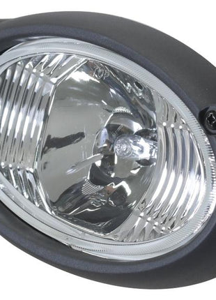 Close-up of a Work Light (Halogen), Oval, RH & LH, 12V from Sparex, with a reflective interior and a transparent lens, mounted in a black casing. This Sparex Part Number S.147668 flush mount halogen light ensures optimal visibility.