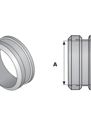 A technical drawing illustrating two views of the Sparex PTO Bearing-Weld On-Small (Sparex Part No.S.14926) mechanical component, featuring two outer rings and a PTO bearing. One view is a 3D perspective, while the other is a front view with dimensions labeled A and B.