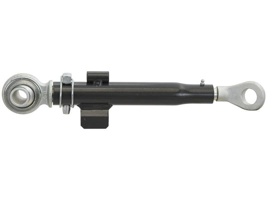 A black adjustable rod from Sparex, known as the Stabiliser (Sparex Part Number: S.150009), featuring metallic spherical rod ends with a ball diameter of 25.4mm, eyebolt diameter of 28mm, and mounting hardware attached. It has a minimum length of 401mm and an M27x3 metric thread for precision installation, making it likely suitable for machinery or vehicle suspension systems.
