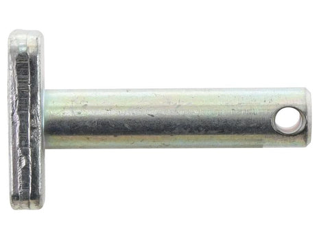 Close-up image of the Sparex Lower Link Pin 28x112mm Cat. 2 (Sparex Part Number: S.150022) featuring a circular hole on one end, a flattened head on the other, and an optimal working length for various applications.