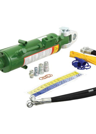 The Sparex Hydraulic Top Link (Cat.3/3) Knuckle and Q.R CBM Hook features a 90mm bore cylinder, minimum length of 625mm, and comes with an attached hose, fittings, accessories like a measuring tape and yellow tool. Ensure the check valve position is correct for optimal performance. The Sparex part number for this product is S.150095.