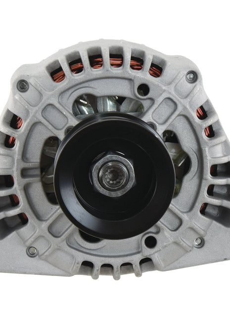 A front view of the Sparex 12V vehicle alternator (Sparex Part No. S.150736) featuring a metal casing, visible wiring, and a central pulley capable of delivering 120 Amps.