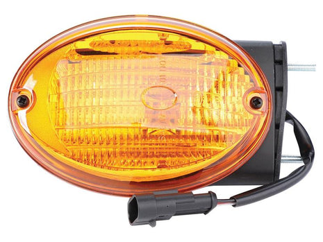 A yellow, oval-shaped Indicator Light with a black base and wiring connector, featuring a durable polycarbonate lens, 12V (Halogen), LH – Sparex Part Number: S.151736 from Sparex.