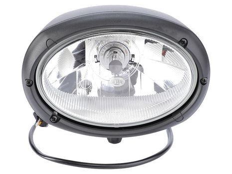 Introducing the Sparex Head Light (Halogen) 12V, part number S.151747—a black oval-shaped headlight with a metal frame and a clear lens, showcasing the 12V halogen bulb and internal components.