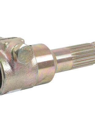 A Sparex PTO Adaptor - Female spline 1 3/4'' - 20 x Male spline 1 3/8'' - 21 with a threaded clamp bolt, S.151771, is a metallic cylindrical mechanical component featuring ridged and grooved sections.