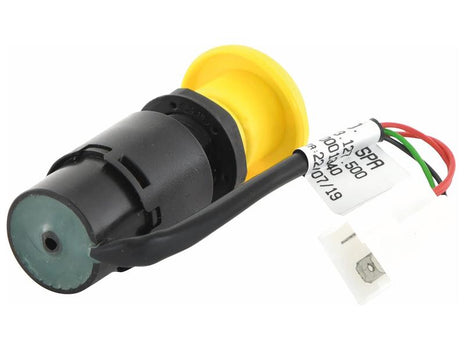 Product Description: The Sparex PTO Switch (Part Number: S.152363) is a cylindrical electronic component with a yellow top and black body, featuring attached red, green, and black wires that end in a white connector. This versatile component is suitable for various applications.