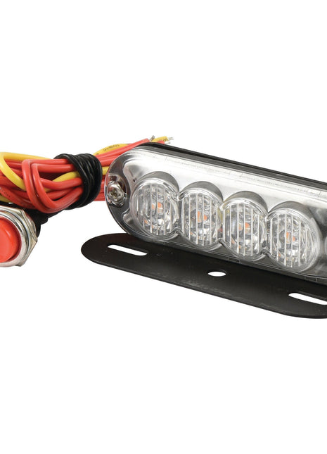 Introducing the Sparex LED Slimline Hazard Light, a Class 3 interference-rated model S.152728. This rectangular hazard light features four bulbs with an amber light option, connected to a red and yellow wire bundle, and is conveniently controlled by a black switch and red button. Suitable for 12-24V operations, it offers both single flash and double flash functionalities.