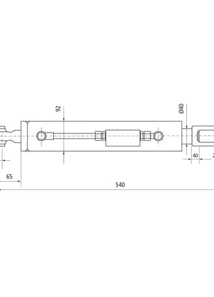 Technical drawing of a Hydraulic Levelling Box by Sparex, with dimensions labeled including a minimum length of 540 mm and featuring detailed measurements such as a ball diameter of 22 mm, fork hole dimensions of 23x50 mm, and an 80 mm cylinder bore. The design showcases precision similar to components found in the Kubota M5091. Includes supplied hoses and falls under Sparex Part No. S.153732.