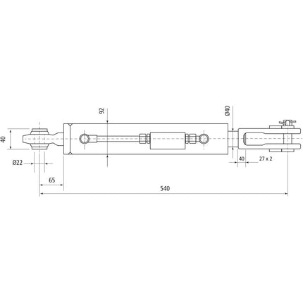 Technical drawing of a Hydraulic Levelling Box by Sparex, with dimensions labeled including a minimum length of 540 mm and featuring detailed measurements such as a ball diameter of 22 mm, fork hole dimensions of 23x50 mm, and an 80 mm cylinder bore. The design showcases precision similar to components found in the Kubota M5091. Includes supplied hoses and falls under Sparex Part No. S.153732.