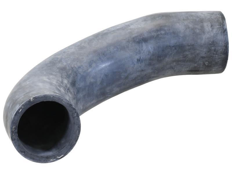 Image of the Sparex Top Hose, featuring a curved, gray metal pipe with a visible surface texture and a hollow interior, accompanied by a rubber hose clip. This hose has an inner diameter of 50mm at both ends (Sparex Part No.S.155800).