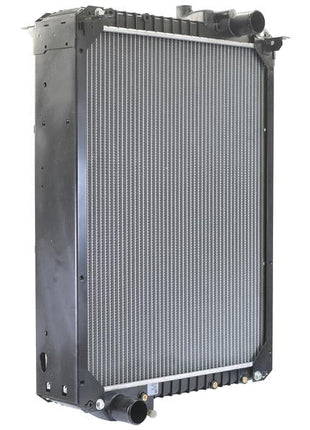 Introducing the Radiator by Sparex (Part Number: S.155855), a vertical car radiator with a black casing and silver cooling fins, featuring multiple 50mm inlet and outlet pipes.