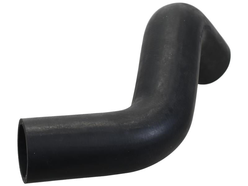 The Top Hose from Sparex, featuring an inner diameter of 50mm at both ends, is a black, curved rubber hose designed for fluid or air transfer in mechanical systems. Ideal for use with Massey Ferguson equipment, this hose can be securely fastened with a Sparex hose clip (Sparex Part No. S.155878).