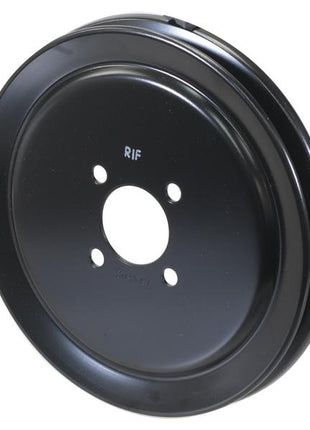 A black water pump pulley, similar in appearance to a precision-engineered Single Groove Pulley, features a smooth exterior with a central hole encircled by four smaller holes. The letters "RIF" are prominently imprinted on the front. This product is branded by Sparex and carries the Sparex Part Number S.155887.
