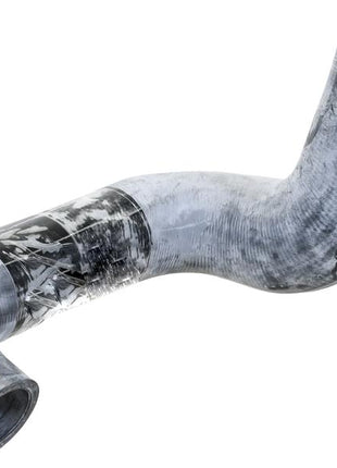 An image of the Sparex Bottom Hose (S.156014), featuring a grey, L-shaped rubber design with a textured surface, an inner diameter of 40mm at the smaller end and 52mm at the bigger end, and a visible joint in the middle.