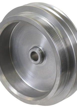 A close-up view of the Water Pump Pulley (Sparex Part Number: S.156168) by Sparex, featuring metallic construction with Poly-Vee grooves and a central hole.