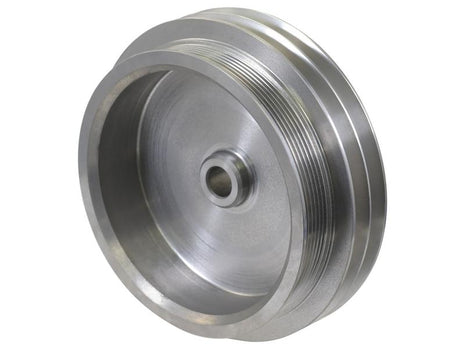 A close-up view of the Water Pump Pulley (Sparex Part Number: S.156168) by Sparex, featuring metallic construction with Poly-Vee grooves and a central hole.