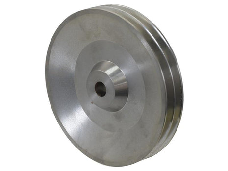 The Sparex Water Pump Pulley (Sparex Part Number: S.156169) is a metallic pulley wheel with concentric rings, featuring a central hole and a double groove near the edge, designed for use in mechanical systems.