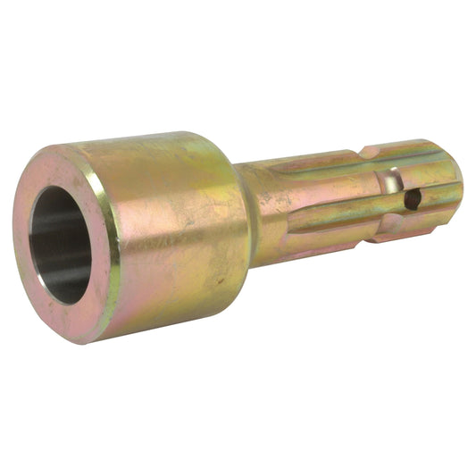 The Sparex PTO Pump Adaptor (S.16032) is a Standard Duty metal adapter with a cylindrical shape, featuring a bore diameter of 35mm, a male spline of 1 3/8'' - 6, a hollow end, and grooves along its body suitable for applications up to 70HP.