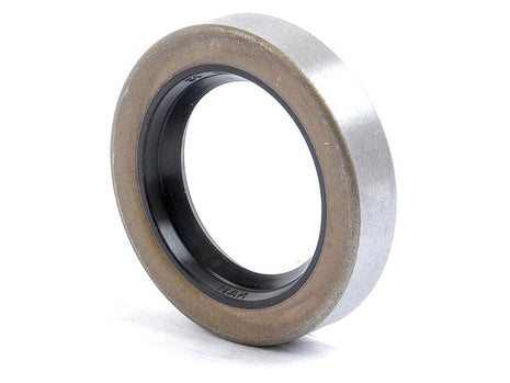 Close-up of a Sparex Metric Rotary Shaft Seal, 30 x 44 x 14mm Double Lip (Sparex Part Number: S.161178), featuring a metallic outer edge and an inner section with durable black NBR rubber, ideal for automotive applications.