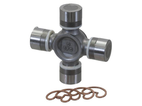 The Sparex Universal Joint (Sparex Part Number: S.161245) measures 107.25 x 30.185mm, features four cylindrical ends, and comes with five C-clips at the bottom.