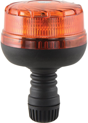 Introducing the Sparex LED Beacon (Amber), featuring a durable orange and black strobe light with a grooved black handle. The powerful LED lumens ensure bright visibility, shining through its dome-shaped, ridged surface. Designed for durability in harsh conditions, this beacon also boasts an IP65 rating and operates on 12-24V with Class 5 interference protection and a flexible pin for versatile use.