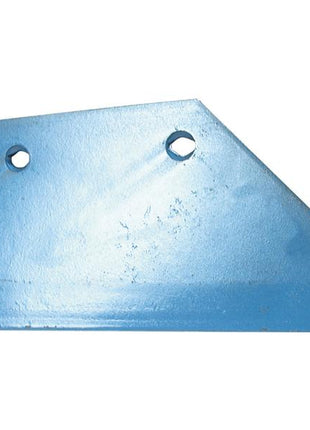 A blue metal object with an angular shape and two round holes near the top edge, resembling Sparex's Wing - RH (Overum), part number S.162982, designed to fit as 94598.